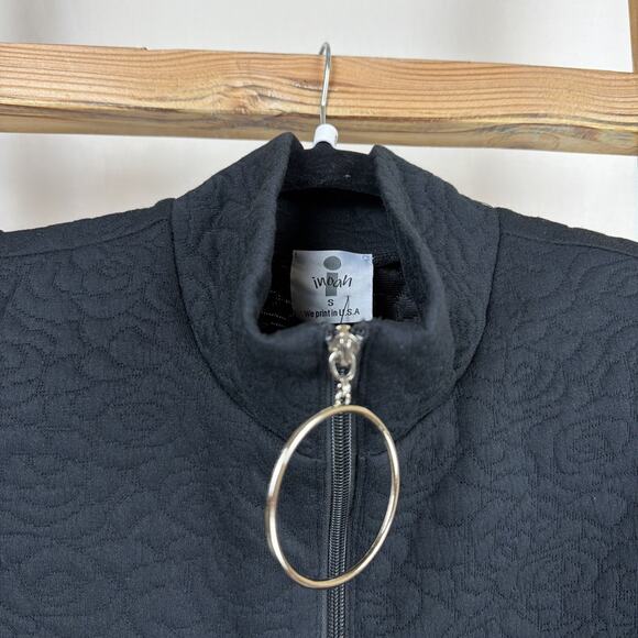 NWT Inoah Black With Embossed Roses Zip Front Tunic Dress #1135 SMALL - Picture 2 of 5